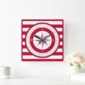 Kompas Roos rode en witte strepen Vierkante Klok (Huis)