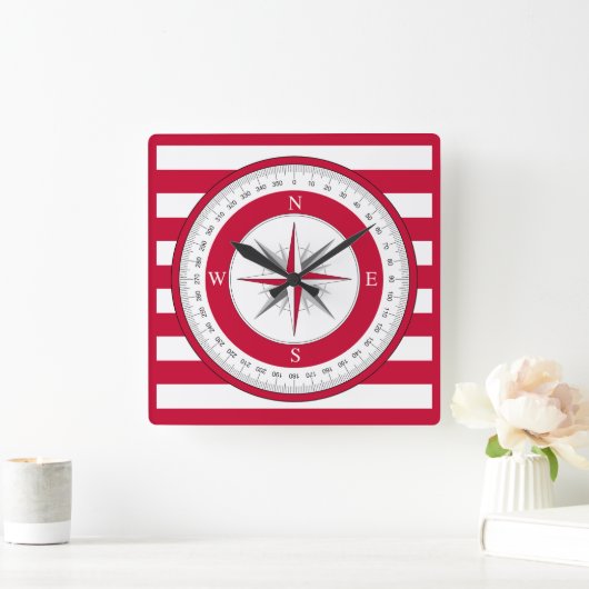 Kompas Roos rode en witte strepen Vierkante Klok (Huis)