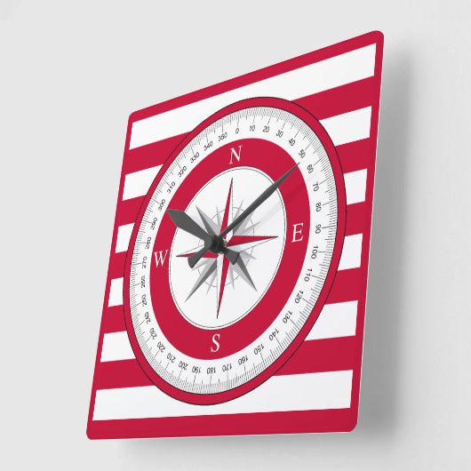 Kompas Roos rode en witte strepen Vierkante Klok (Hoek)