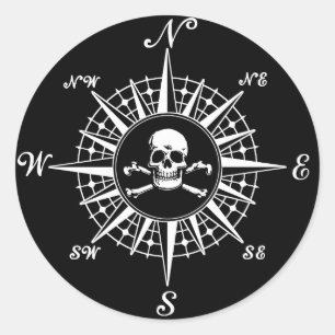 Kompas Roos schedel 1 Ronde Sticker