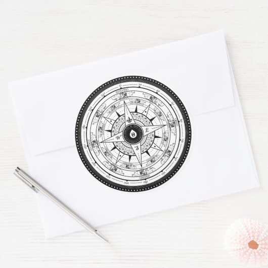 Kompas Roos - Sticker (wit) (Envelop)