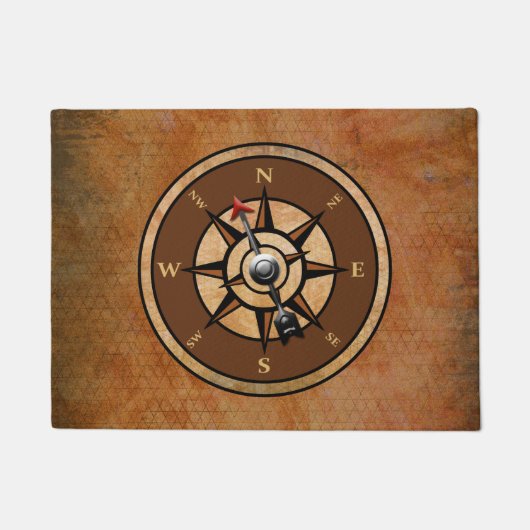 Kompas Rustiek Bruin Nautisch Ontwerp Deurmat (Voorkant)