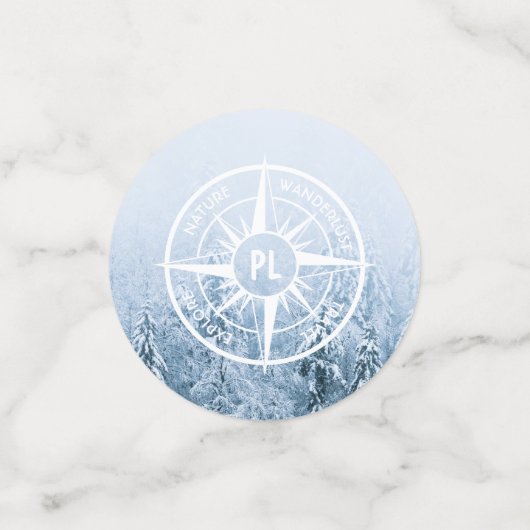 Kompas ster embleem monogram winter sparrenbos confetti (Kleine voorkant)