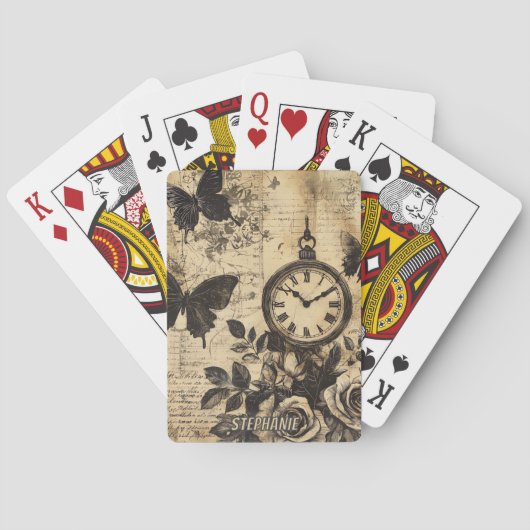  Kompas & Vlinder - Rustiek Papier (1) Pokerkaarten (Achterkant)
