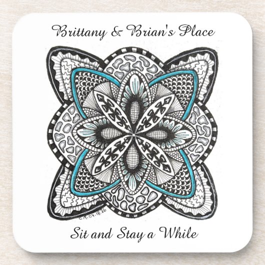 Kompasroos Abstract Doodle met Turquoise Bier Onderzetter (Voorkant)