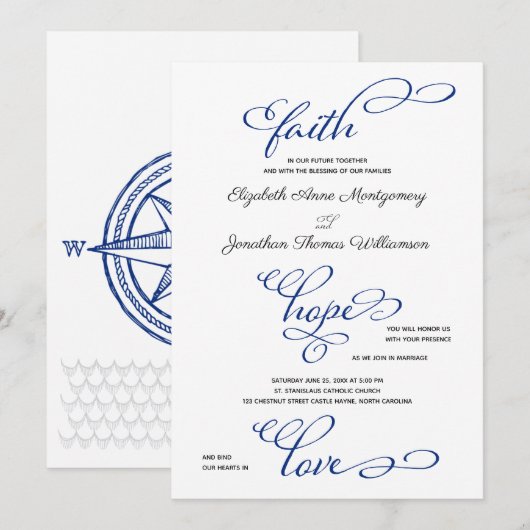 Kompasroos Geloof Hoop Liefde Scriptie Bruiloft Kaart (Voorkant / Achterkant)