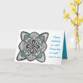 Kompasroos Handgetekende Doodle met Blauwe Verjaar Kaart (Gele Bloem)