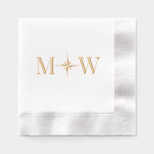 Kompasroos Koppel Trouw 2 Initiaal Monogram Folie Servetten (Voorkant)
