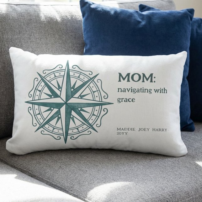 Kompasroos Moeder Citaat Zeevaart Erfgoed Kussen (Nautical Mom pillow with Family Names - perfect for mother's day, birthday or just because!)
