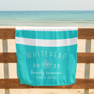 Kompasroos Streep Aqua Blauw Monogram Strandlaken