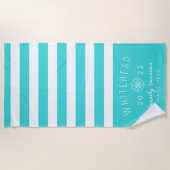Kompasroos Streep Aqua Blauw Monogram Strandlaken (Voorkant)