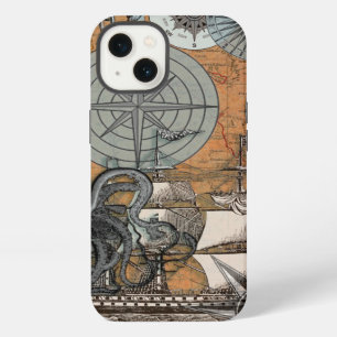 Kompasroos Vintage Nautilus Octopus Schip iPhone 13 Hoesje