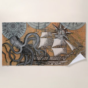 Kompasroos Vintage Nautilus Octopus Schip Strandlaken