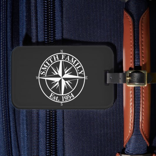 Kompasster monogram personaliseerbaar embleem bagagelabel (Voorkant Insitu 4)