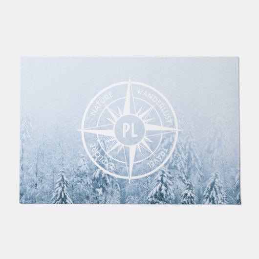 Kompassterembleem monogram winter sparrenbos deurmat (Voorkant)