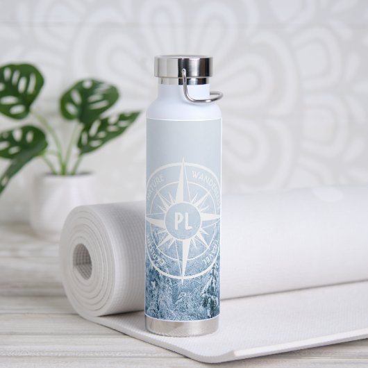 Kompassterembleem monogram winter sparrenbos waterfles (Yoga)
