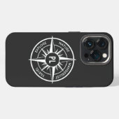 Kompassterembleem monogram zwart en wit iPhone hoesje (Achterkant horizontaal)