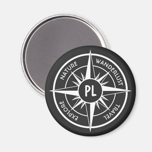 Kompassterembleem monogram zwart en wit magneet (Voorkant / Achterkant)
