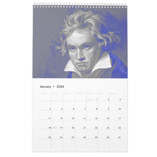 Komponisten Kalender - Symphony in Blue & Grey (Jan 2026)