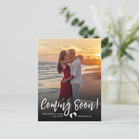 Komt binnekort foto zwangerschap aankondiging brie (Staand voorkant)