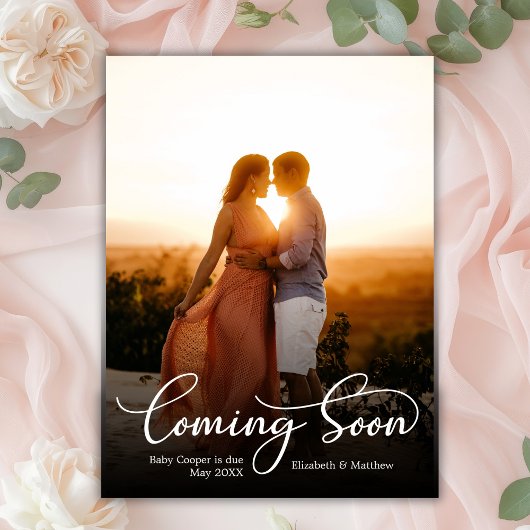 Komt binnekort foto zwangerschap aankondigingskaar aankondigingskaart