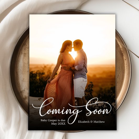 Komt binnekort foto zwangerschap aankondigingskaar aankondigingskaart