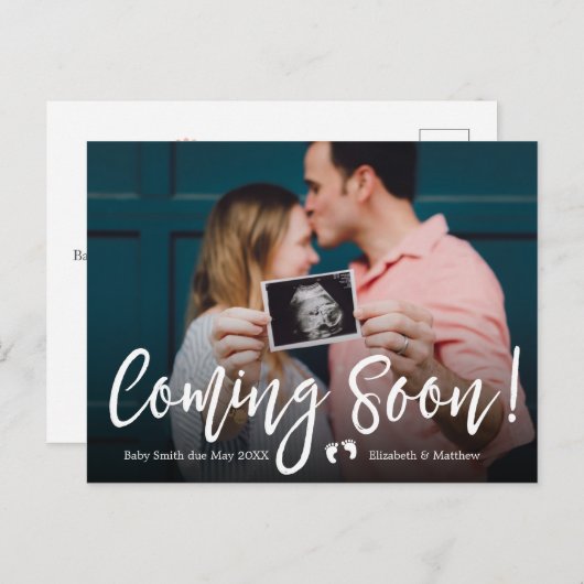 Komt binnekort foto zwangerschap aankondigingskaar aankondigingskaart (Voorkant / Achterkant)