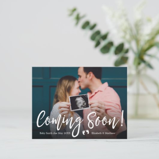 Komt binnekort foto zwangerschap aankondigingskaar aankondigingskaart (Staand voorkant)