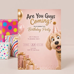 Komt Er Iedereen? Grappige Hond Bloost Roze Verjaa Kaart