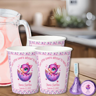 "Komt Gauw Uit Het Ei" Roze Dinosaurus Baby Borrel Papieren Bekers