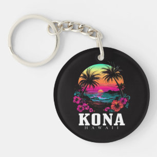Kona Hawaï Hawaïaanse Hibiscus Bloemen Surfer Sleutelhanger