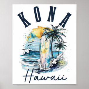 Kona Hawaï Hawaïaanse Surf Vintage Surfster Surfer Poster
