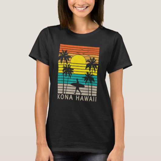 Kona Hawaii Beach Surfer Surfing Palm Tree Vacatio T-shirt (Voorkant)