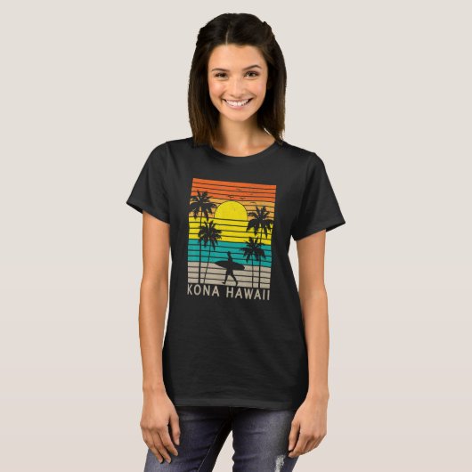 Kona Hawaii Beach Surfer Surfing Palm Tree Vacatio T-shirt (Voorkant volledig)