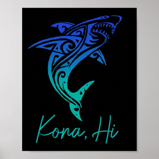 Kona Hawaii Shark Diving Fishing Surfing Surfer Ha Poster (Voorkant)