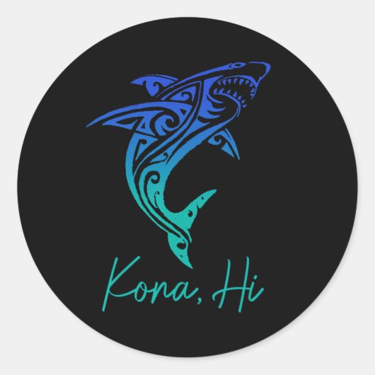 Kona Hawaii Shark Diving Fishing Surfing Surfer Ha Ronde Sticker (Voorkant)