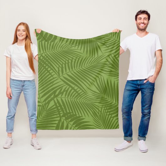 Kona Palms Hawaiian Leaf Tropical - Olive Fleece Deken (In situ)
