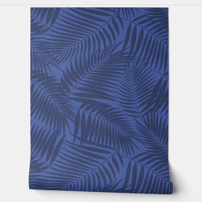 Kona Palms Hawaiian Tropical Leaf - Amparo Blauw Behang (Afrollen)