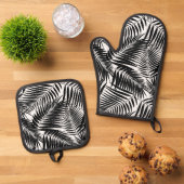 Kona Palms Hawaiian Tropical Leaf Black Ovenwant & Pannenlap Set (Top down)