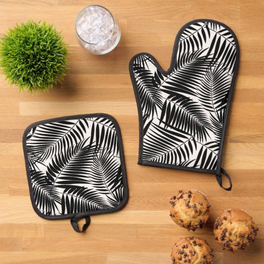 Kona Palms Hawaiian Tropical Leaf Black Ovenwant & Pannenlap Set (Top down)