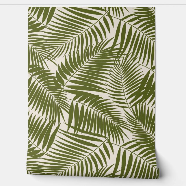 Kona Palms Hawaiian Tropical Leaf - Dark Olive Behang (Afrollen)