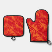 Kona Palms Hawaiian Tropical Leaf Rood en Sinaasap Ovenwant & Pannenlap Set (Voorkant)