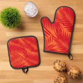 Kona Palms Hawaiian Tropical Leaf Rood en Sinaasap Ovenwant & Pannenlap Set (Top down)
