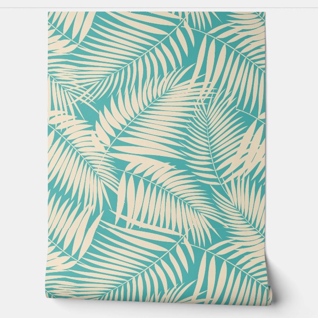 Kona Palms Hawaiian Tropical Leaf - Turquoise Behang (Afrollen)
