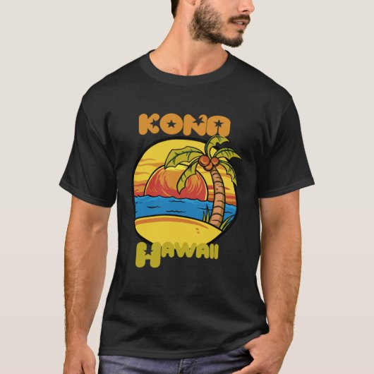 Kona Sunset Vacation Hawaii Palm trees Ocean T-shirt (Voorkant)