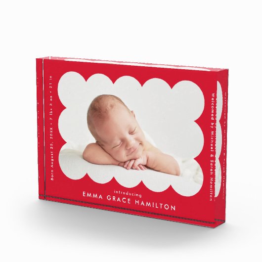 kondiging van de geboorte van Red Modern Scalloped Fotoblokken (Rechts)