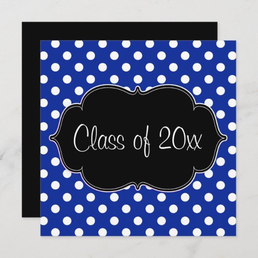 kondiging van het Afstuderen Royal Blue Polka Dot Kaart (Voorkant / Achterkant)