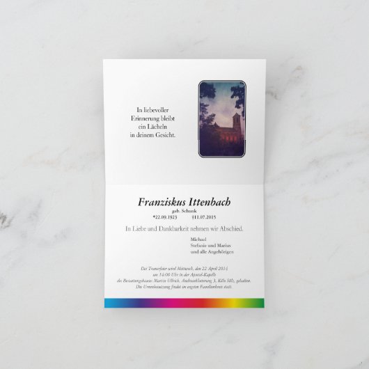 Kondolenzkarte Regenbogen Aankondiging (Binnen)