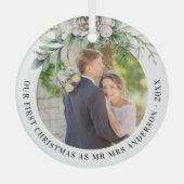 Kone greenery new weds 1st kerstfoto glas ornament (Voorkant)