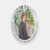 Kone greenery new weds 1st kerstfoto glas ornament (Voorkant links)